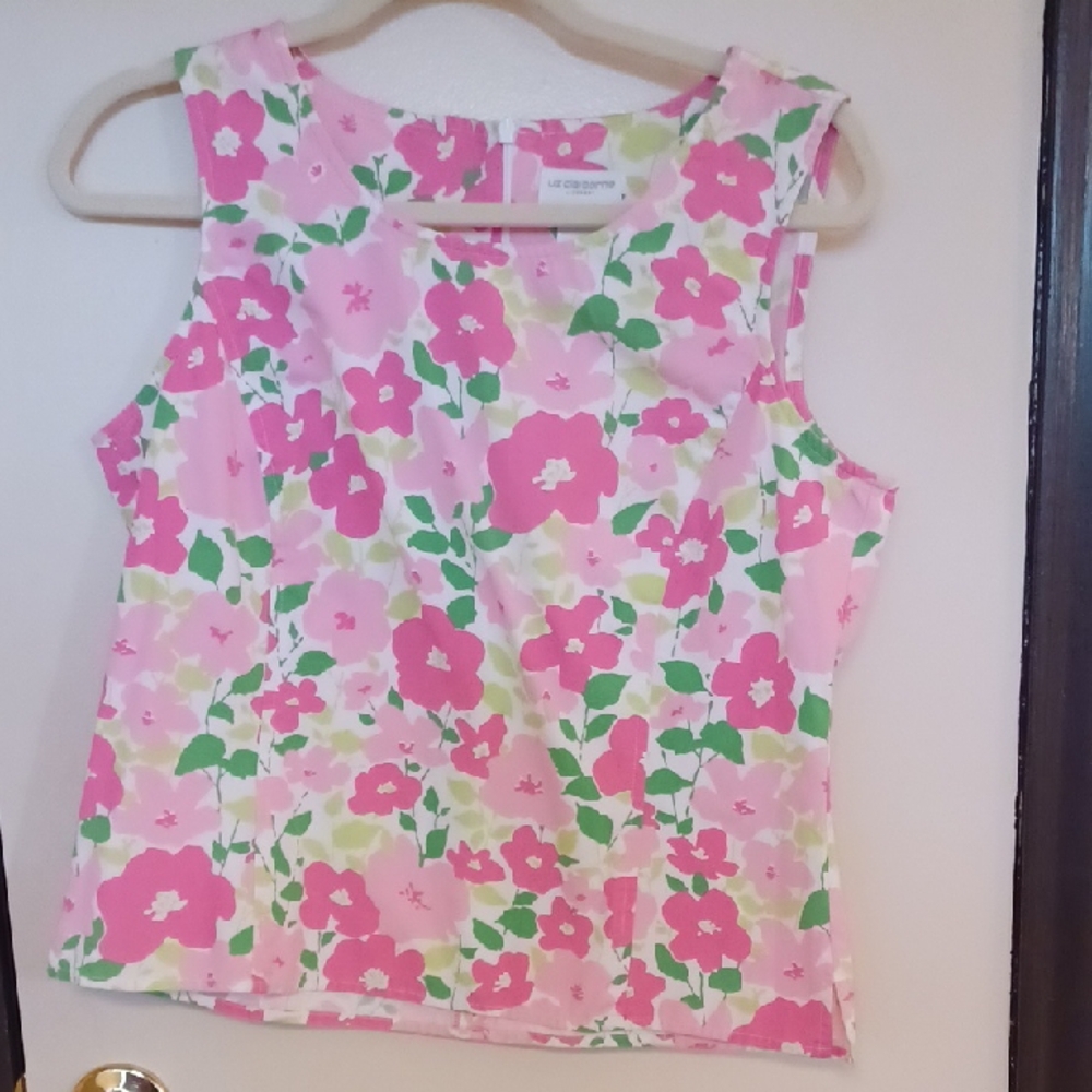 Liz Claiborne Pink and Green Floral Tank Top